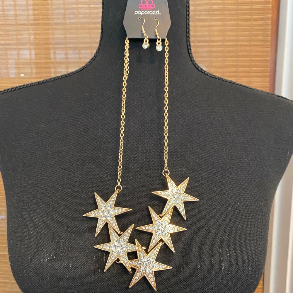 Paparazzi Gold Starburst Necklace and Earring Set